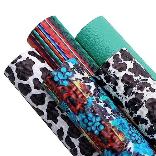 David accessories Cow Pattern Faux Leather Sheets Pattern Synthetic Leather Fabric Canvas Back 5 Pcs 7.7" x 12.9" (20 cm x 33cm) for DIY Earring Making Crafts (A) - Image 2