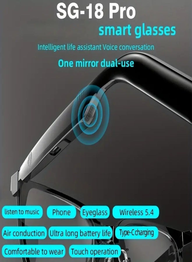 GS18 Pro Outdoor Smart Sports Audio Glasses with Touch Control, Bluetooth 5.4, Air Conduction Stereo Sound, HD Noise-Reduced Calls, Type-C Fast Charging, LED Power Display, Dual Device Connection, Long Battery Life – Ideal for Fitness  Daily Use - Image 4