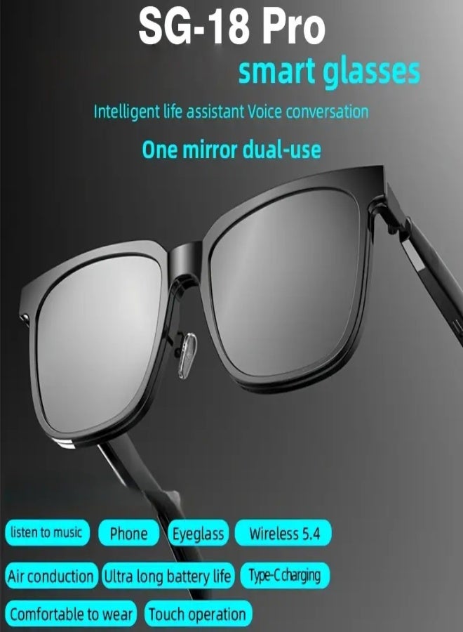 GS18 Pro Outdoor Smart Sports Audio Glasses with Touch Control, Bluetooth 5.4, Air Conduction Stereo Sound, HD Noise-Reduced Calls, Type-C Fast Charging, LED Power Display, Dual Device Connection, Long Battery Life – Ideal for Fitness  Daily Use - Image 1
