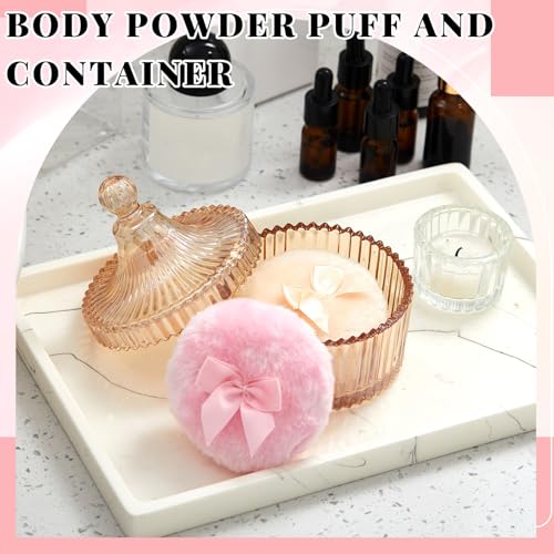 Tioncy 3 Pcs Large Body Powder Puff and Container Valentines Day gift Powder Container with Puff Crystal Case Soft Washable Reusable Velour Face Body Glitter Wet Dry MakeupClassicAmber - Image 3