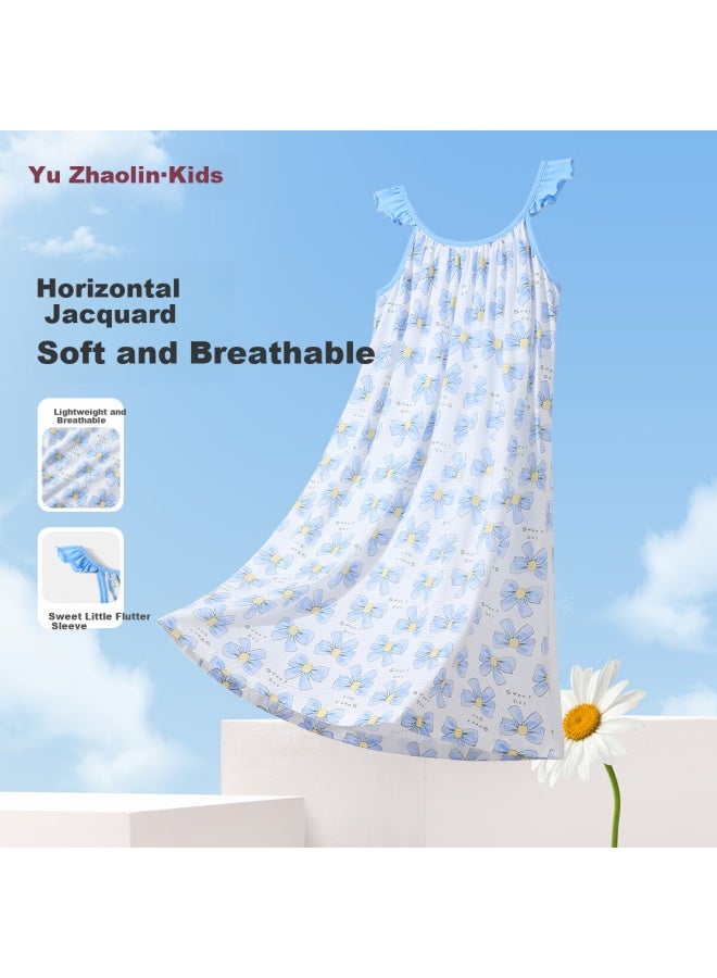 Yuzhaolin Girls' Nightgown Children'S Pajamas Little Girl'S Sling Home Wear Medium And Large Children'S Clothing Children'S Wear Sling Bow - Image 1