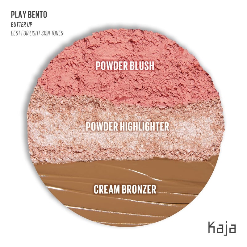 KAJA 3 Colors Palette - Play Bento - Butter Up - 3 in 1 Face Palette with Blush, Highlighter & Bronzer - Warm Rose, Champagne Peach & Caramel Bronze Shades - Blendable, Lightweight Makeup Trio - Image 2