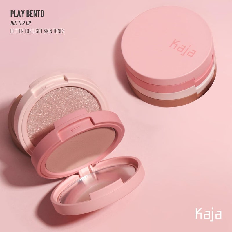 KAJA 3 Colors Palette - Play Bento - Butter Up - 3 in 1 Face Palette with Blush, Highlighter & Bronzer - Warm Rose, Champagne Peach & Caramel Bronze Shades - Blendable, Lightweight Makeup Trio - Image 3
