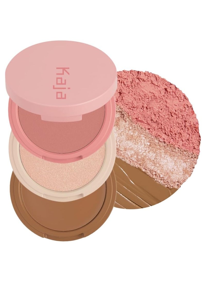 KAJA 3 Colors Palette - Play Bento - Butter Up - 3 in 1 Face Palette with Blush, Highlighter & Bronzer - Warm Rose, Champagne Peach & Caramel Bronze Shades - Blendable, Lightweight Makeup Trio - Image 1