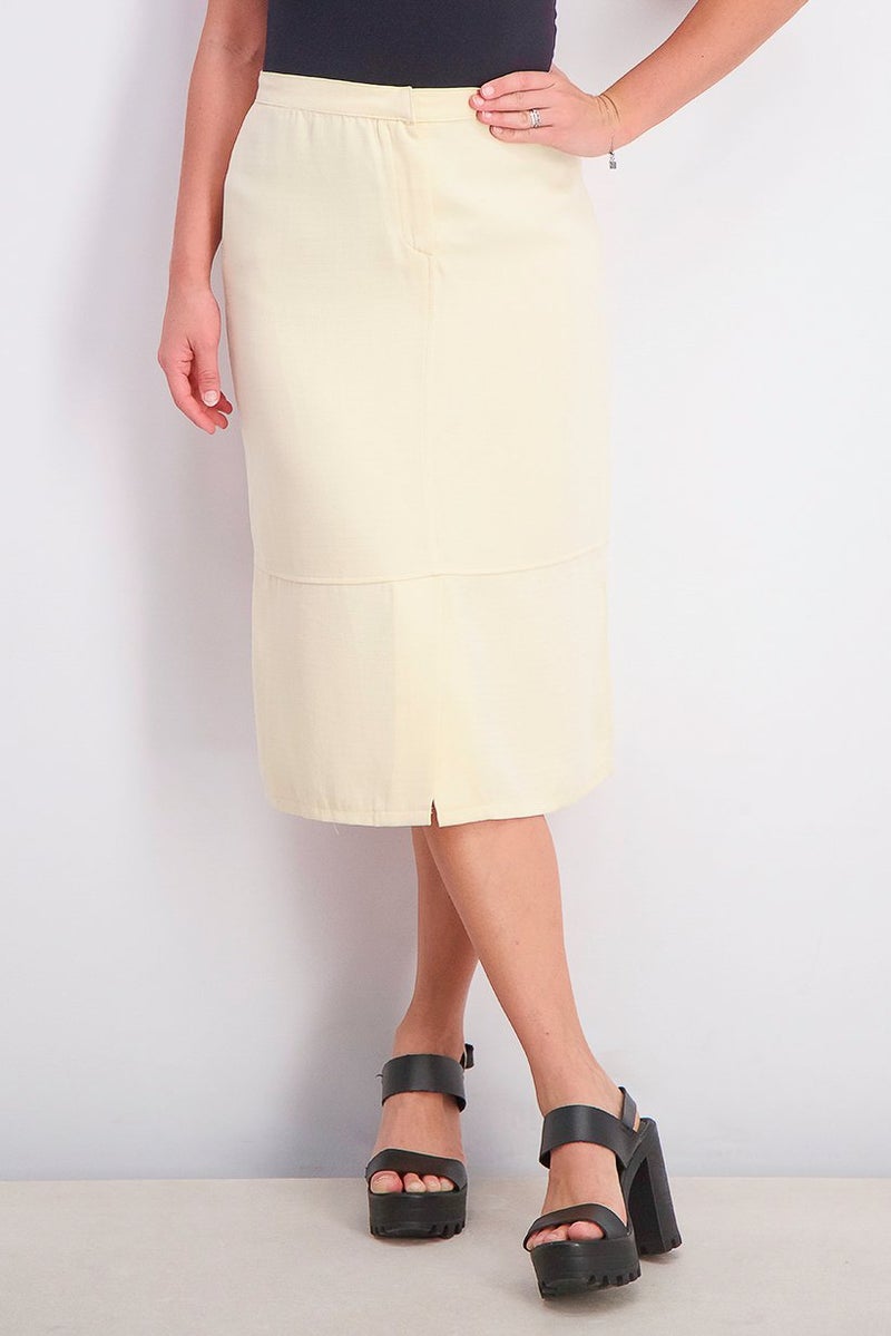 Reserved Women Slit Hem Midi Skirt, Cream - Image 1