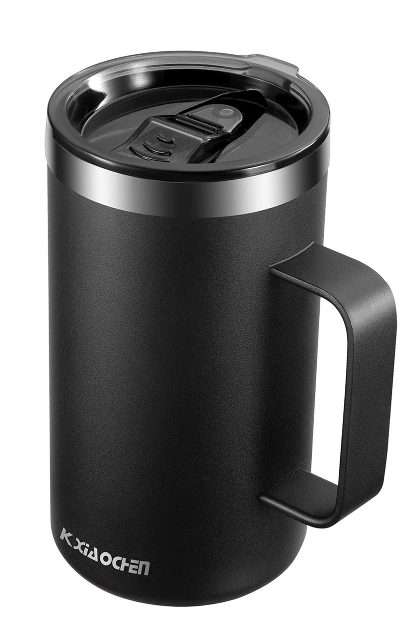 KXIAOCHEN 20oz Insulated Coffee Mug with Lid Stainless Steel Coffee Cup Double Wall Vacuum Coffee Tumbler with Handle Premium Thermal Travel Coffee Mug Black