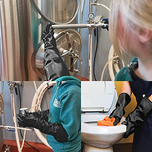 ENPOINT Chemical Resistant Gloves, 14" Long Black Waterproof Alkali/Acid/Oil Resistant Reusable Heavy Duty Rubber Gloves for Cleaning, Dishwashing, Gardening - Image 3