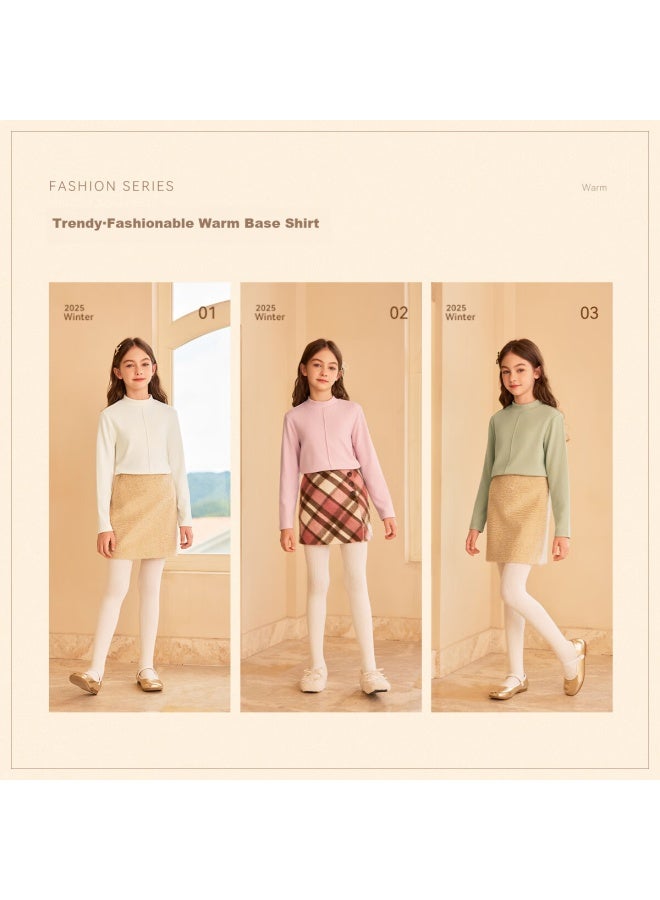 Yeehoo Girls' Thermal Base Layer Top Children's Warm Shirt Mid-high Collar Long Sleeve Spring Wear White Size 110 - Image 1