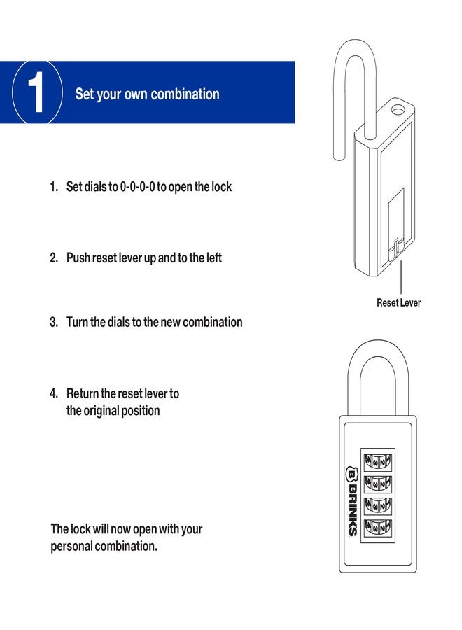 BRINKS - 40mm 4-Dial Resettable Sports Padlock - Zinc Die-Cast Body with Chrome Plated Shackle, Navy - Image 4