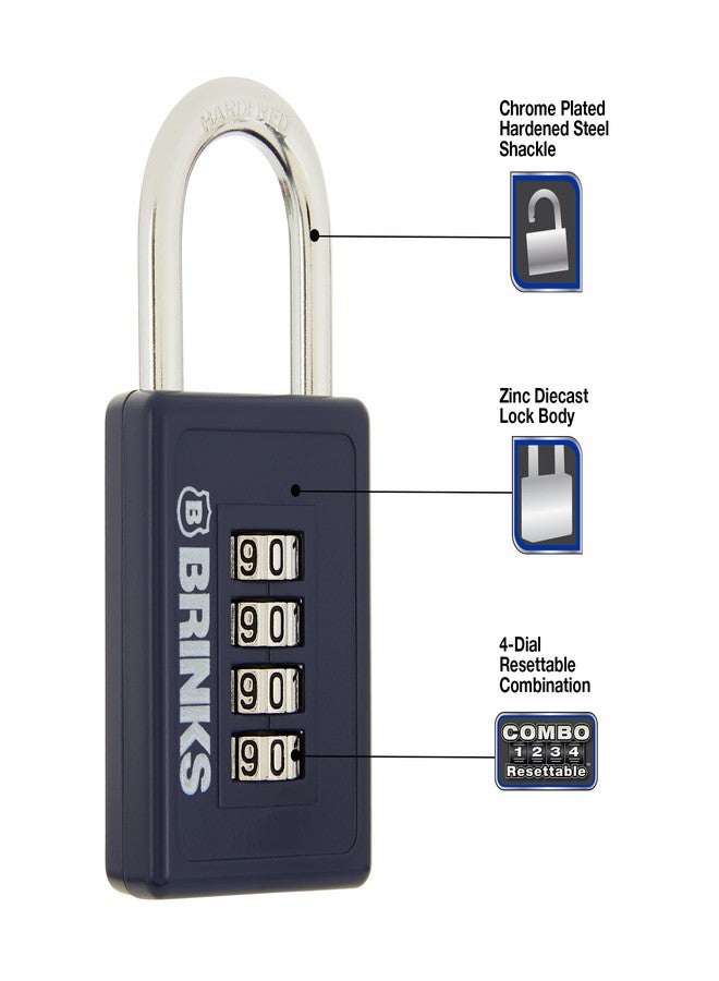 BRINKS - 40mm 4-Dial Resettable Sports Padlock - Zinc Die-Cast Body with Chrome Plated Shackle, Navy - Image 2