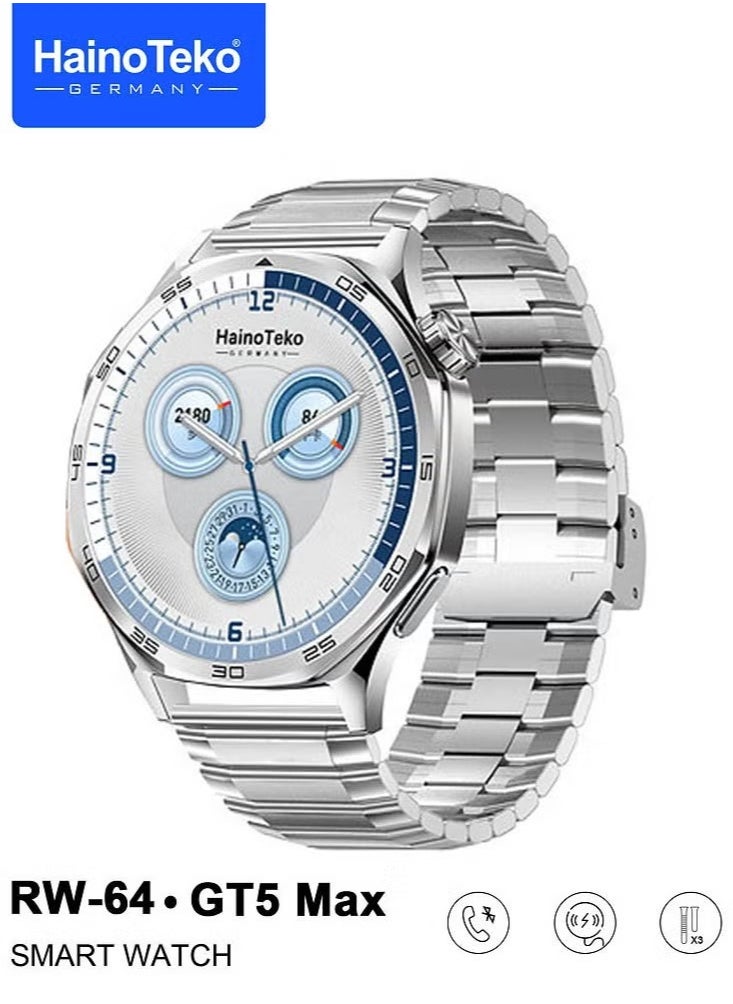 Haino Teko - RW-64 GT5 Max Smartwatch with Large AMOLED Display, Voice Assistant, 3 Pair Straps for Men – Stylish, Multifunctional Wearable, Perfect for Fitness Tracking, Health Monitoring, and Daily Use - Image 1