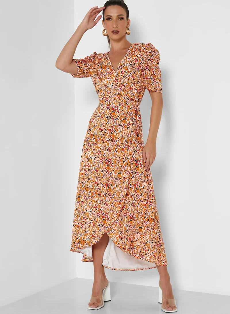 Missguided Floral Print Wrap Dress