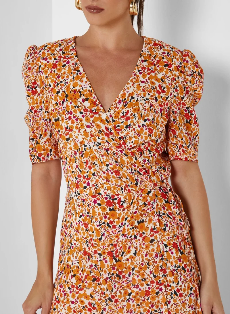 Missguided Floral Print Wrap Dress