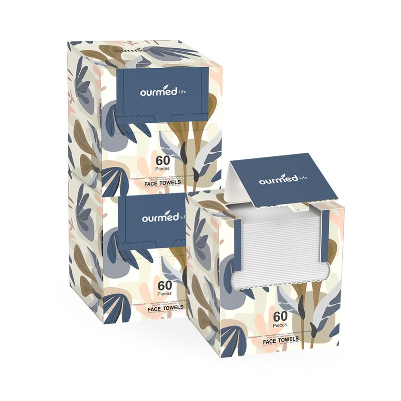 مناديل وجه Ourmed Life القابلة للتصرف القابلة للتحلل البيولوجي للوجه للبشرة الحساسة مناديل وجه خالية من الوبر لتنظيف الوجه والعناية بالبشرة وإزالة المكياج مناديل جافة 1079 حجم كبير جداً 180 قطعة