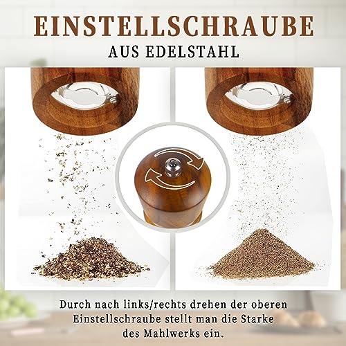 Haomacro 2 Pack Wood Salt and Pepper Grinder Set, Acacia Wood Salt and Pepper Grinder Mill Pepper Grinder Ceramic Stainless Steel Core-8 Inch - Image 3