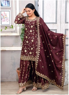 Premium Embroidered Chinnon Sharara Suit with Sequins & Real Kodi Lace Border