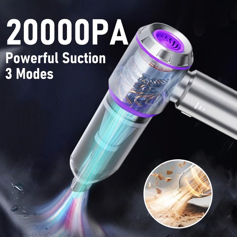 houscly Car Vacuum Portable Cordless 20000PA High Power Mini Vacuum Cleaner 4-in-1 Compressed Air Duster & Air Blower & Pump Hand Held Vacuum with Brushless Motor for Car, Home, Office,Camping - Image 2