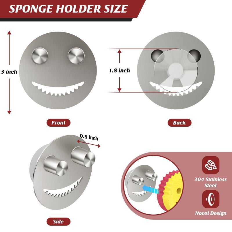 Kontoyo Sponge Holder for Kitchen Sink,Sink Caddy Organizer with Suction Cup Installation for Kitchen/Bathroom, Self Draining,Sponge Caddy for Holding Smiley Sponges-Silver - Image 2