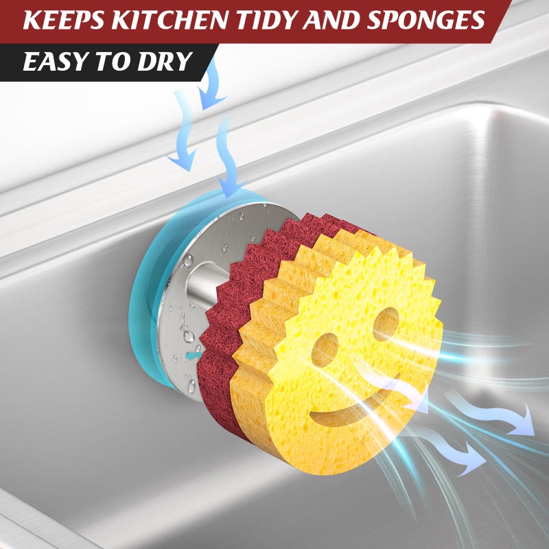 Kontoyo Sponge Holder for Kitchen Sink,Sink Caddy Organizer with Suction Cup Installation for Kitchen/Bathroom, Self Draining,Sponge Caddy for Holding Smiley Sponges-Silver - Image 4