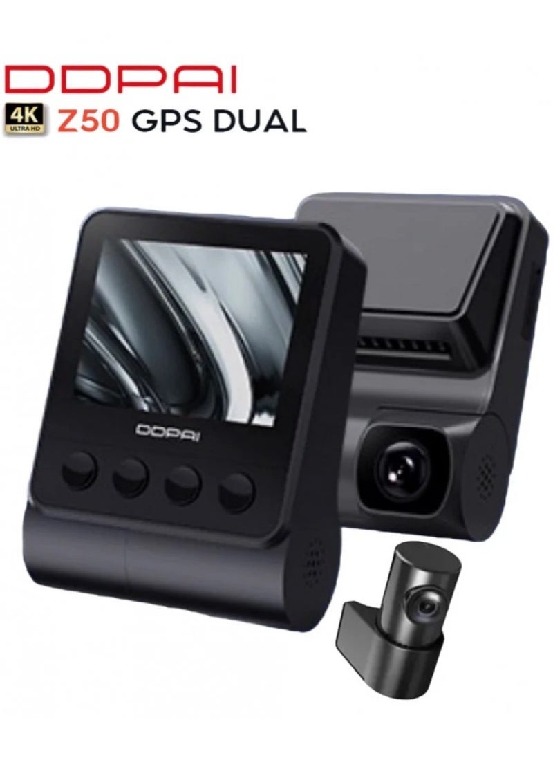 DDPAI Z50 4K Ultra HD Resolution Dash Cam Front and Rear Built-in GPS Wi-Fi, 3680P Front, 1080P Rear Dual Dash Camera