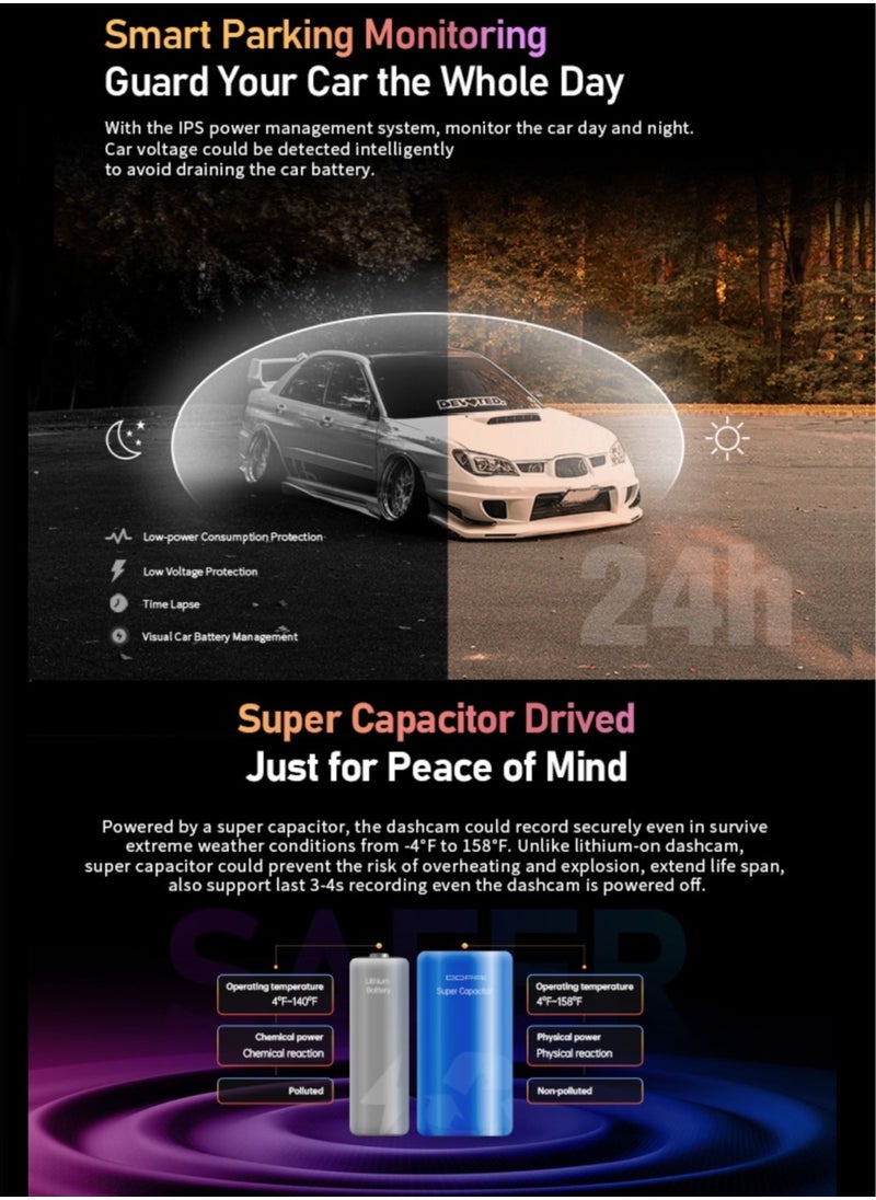 DDPAI Z50 4K Ultra HD Resolution Dash Cam Front and Rear Built-in GPS Wi-Fi, 3680P Front, 1080P Rear Dual Dash Camera