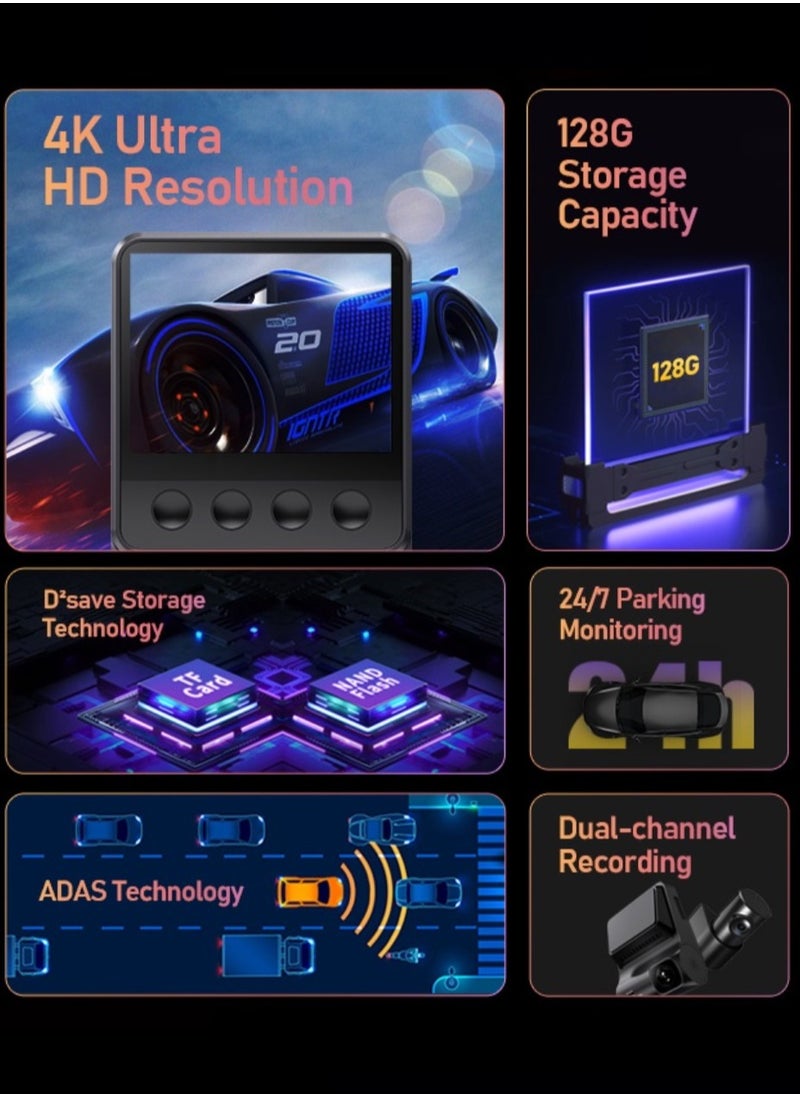DDPAI Z50 4K Ultra HD Resolution Dash Cam Front and Rear Built-in GPS Wi-Fi, 3680P Front, 1080P Rear Dual Dash Camera