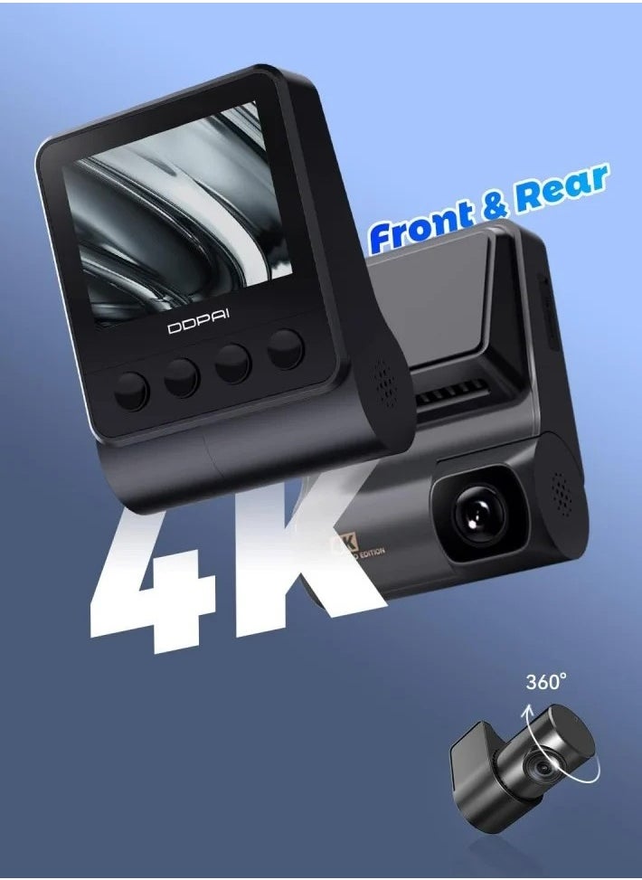 DDPAI Z50 4K Ultra HD Resolution Dash Cam Front and Rear Built-in GPS Wi-Fi, 3680P Front, 1080P Rear Dual Dash Camera