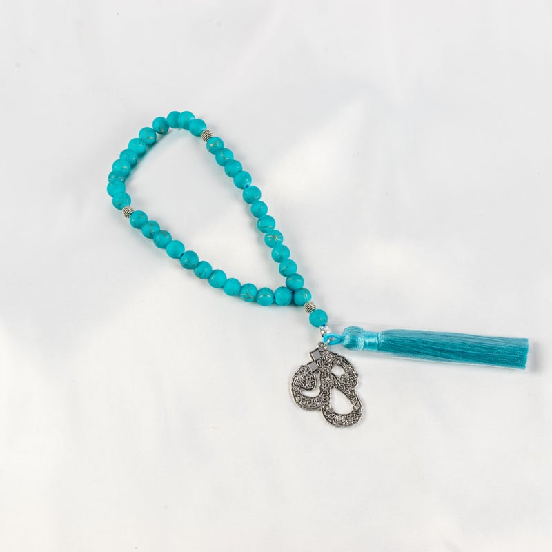 The Black Pearl Accessories Goldesh Turquoise Alabaster Stone Prayer Bead of 33 Beads - Image 1