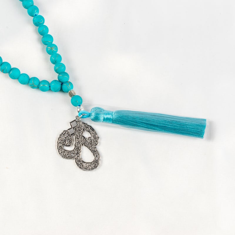 The Black Pearl Accessories Goldesh Turquoise Alabaster Stone Prayer Bead of 33 Beads - Image 4