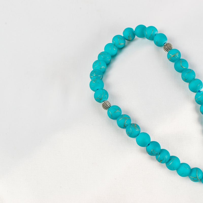 The Black Pearl Accessories Goldesh Turquoise Alabaster Stone Prayer Bead of 33 Beads - Image 2