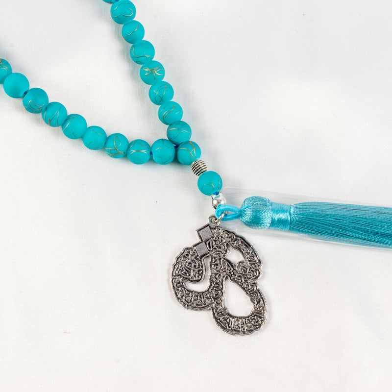 The Black Pearl Accessories Goldesh Turquoise Alabaster Stone Prayer Bead of 33 Beads - Image 3