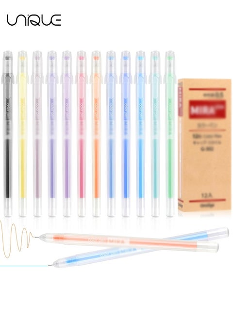 Multicolor Gel Ink Pens, 12 Pcs Ink Rollerball Pen, 0.5mm Fine Point Ballpoint Pens, Waterproof Gel Pen for Artists, Students, and Planners, Drawing and Outlining（12 Colors）