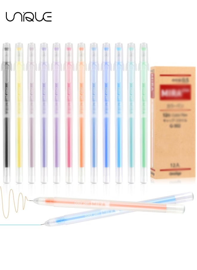 Multicolor Gel Ink Pens, 12 Pcs Ink Rollerball Pen, 0.5mm Fine Point Ballpoint Pens, Waterproof Gel Pen for Artists, Students, and Planners, Drawing and Outlining（12 Colors）