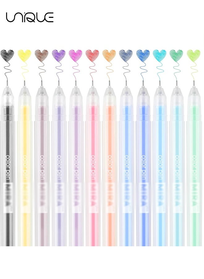 Multicolor Gel Ink Pens, 12 Pcs Ink Rollerball Pen, 0.5mm Fine Point Ballpoint Pens, Waterproof Gel Pen for Artists, Students, and Planners, Drawing and Outlining（12 Colors）
