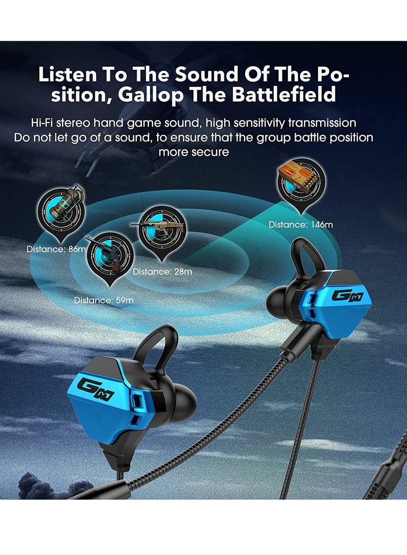Gaming Earbuds with Microphone, Stereo Wired Headphones for Computer Gamer in-Ear Headphones with Detachable Mic for PS 5 Video Game E-Sport Earphone with 3.5mm Jack (Blue) - Image 3