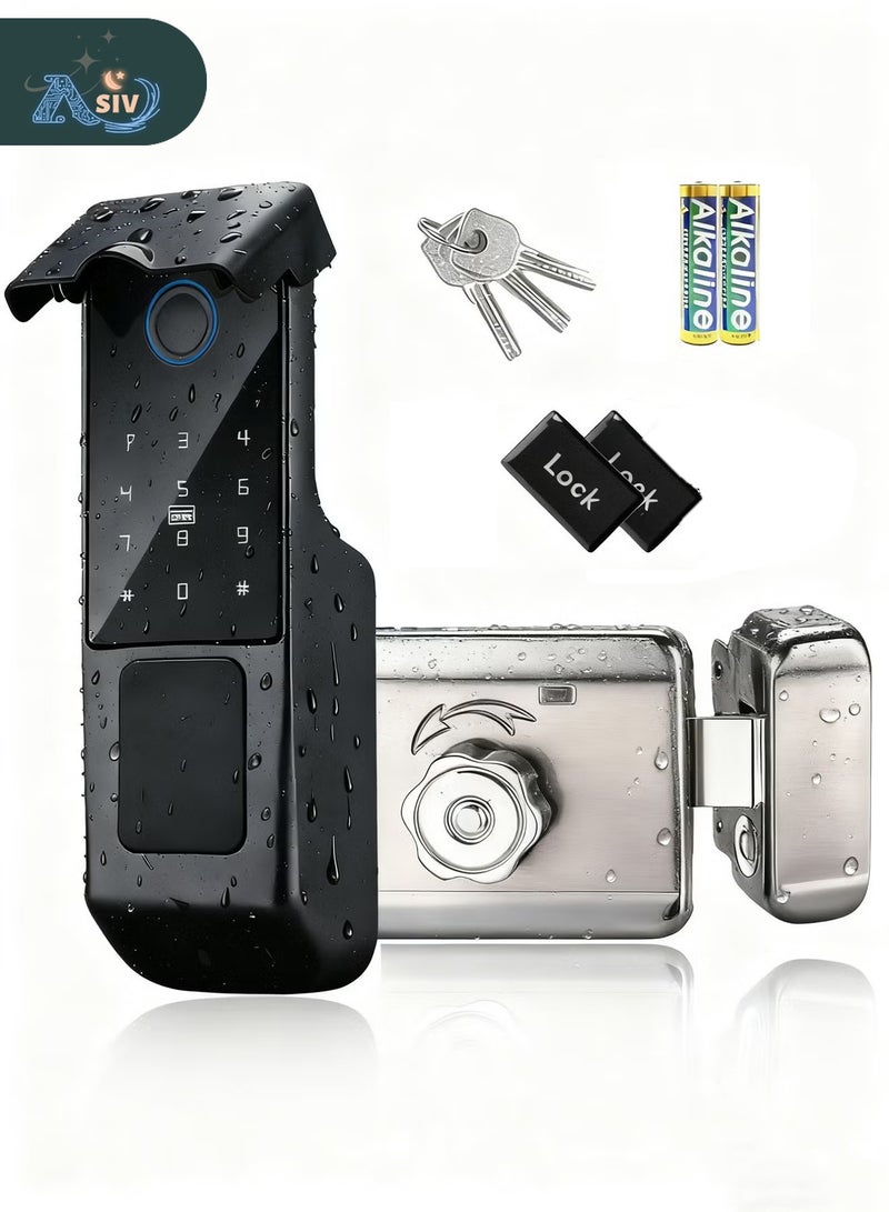 أسيف قفل باب بصمة، مقاوم للماء، خدمة صوتية باللغة العربية، قفل باب خارجي، تطبيق رسومات، كلمة مرور رقمية، بطاقة IC، قفل إلكتروني للباب الأمامي بدون مفتاح - Image 1