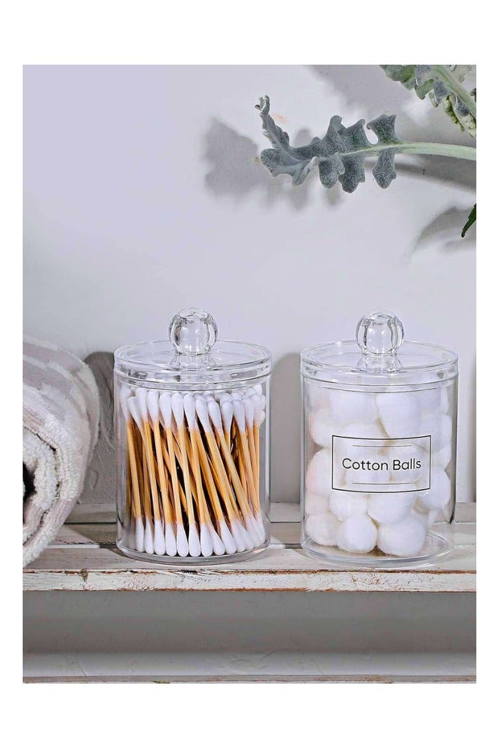 Chase Up 2 Pack Qtip Holder Dispenser For Cotton Ball, Cotton Swab, Cotton Round Pads, Floss,10 oz Clear Plastic Apothecary Jar Set For Bathroom Canister Storage Organization, Makeup Organizer Storage - Image 2