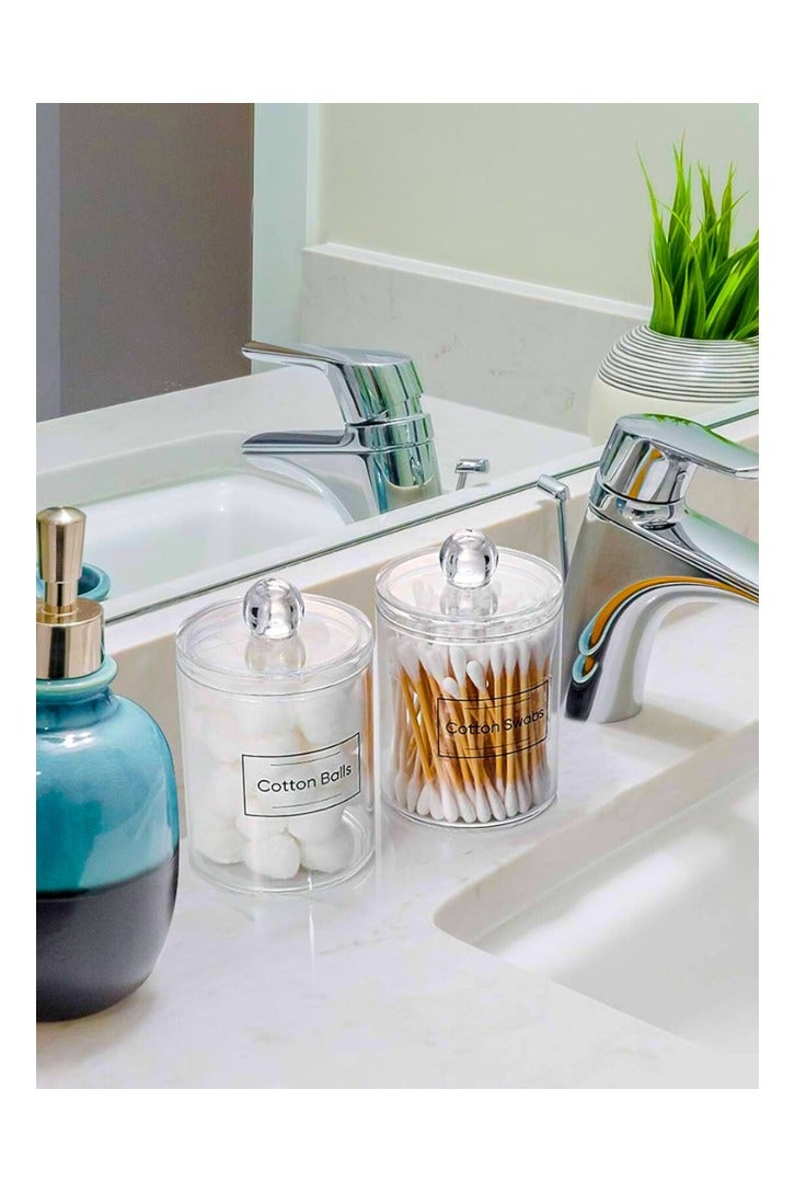 Chase Up 2 Pack Qtip Holder Dispenser For Cotton Ball, Cotton Swab, Cotton Round Pads, Floss,10 oz Clear Plastic Apothecary Jar Set For Bathroom Canister Storage Organization, Makeup Organizer Storage - Image 3