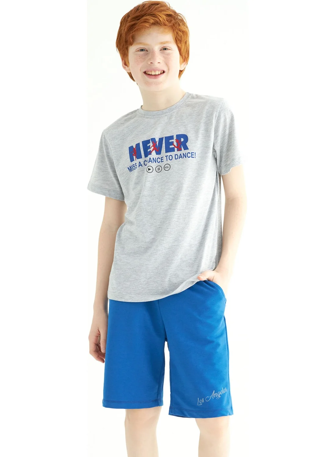 زيبكيدز Boy's Grey Melamine Colored Never Printed Short Sleeve Capri Suit