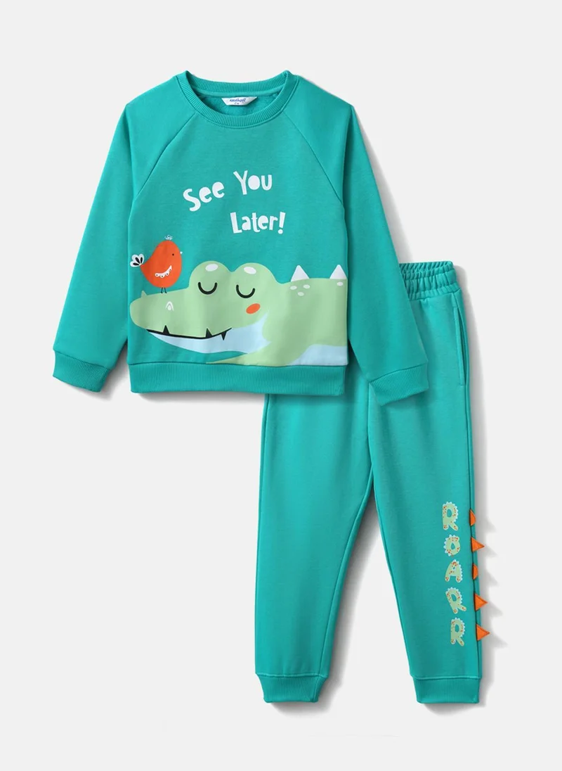 Nautinati Nautinati Boys’ Green Fleece Set of Alligator Print Sweatshirt and Joggers