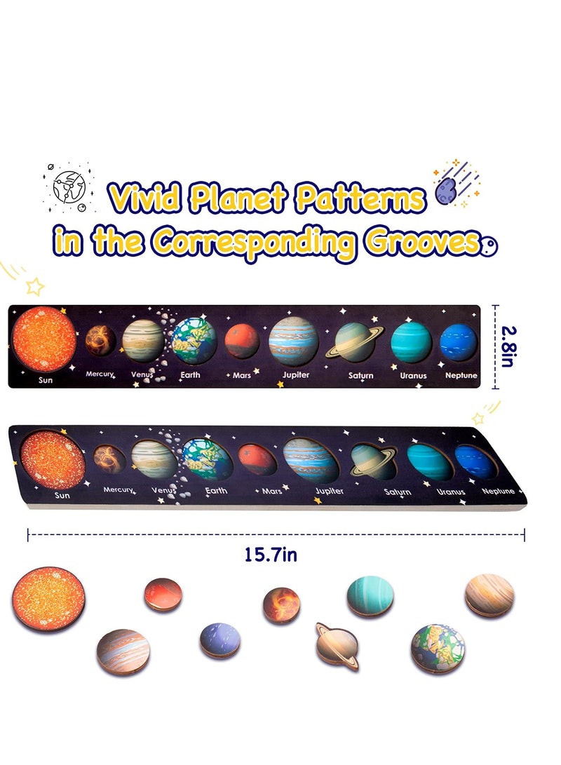 Excefore Solar System Puzzle for Toddlers Wooden Educational Toys BPA Free Preschool Learning Activities Kids Know Planets Thinking Training Puzzle Boys Girls Gifts  - Image 2