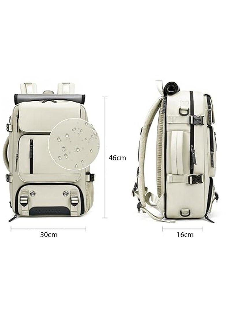 Leon Home Business Travel Shoulder Bag, Large Capacity Ultra-Lightweight Multi-Functional Luggage Bag, Expandable Waterproof Laptop Backpack, Handbag Crossbody Bag with USB Charging Port, Can Hold a 16-inch Laptop, Suitable for Travel, Office Use, Business Trips, Laptops, and Outdoor Camping. Beige  - Image 2