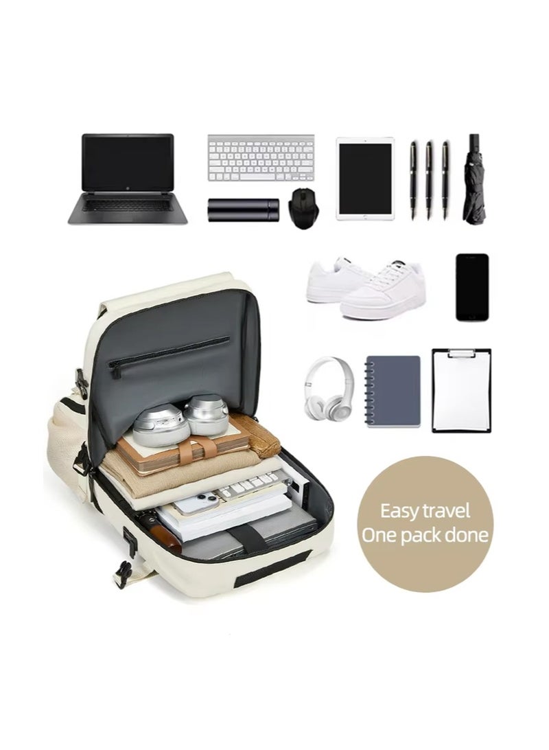 Leon Home Business Travel Shoulder Bag, Large Capacity Ultra-Lightweight Multi-Functional Luggage Bag, Expandable Waterproof Laptop Backpack, Handbag Crossbody Bag with USB Charging Port, Can Hold a 16-inch Laptop, Suitable for Travel, Office Use, Business Trips, Laptops, and Outdoor Camping. Beige  - Image 3