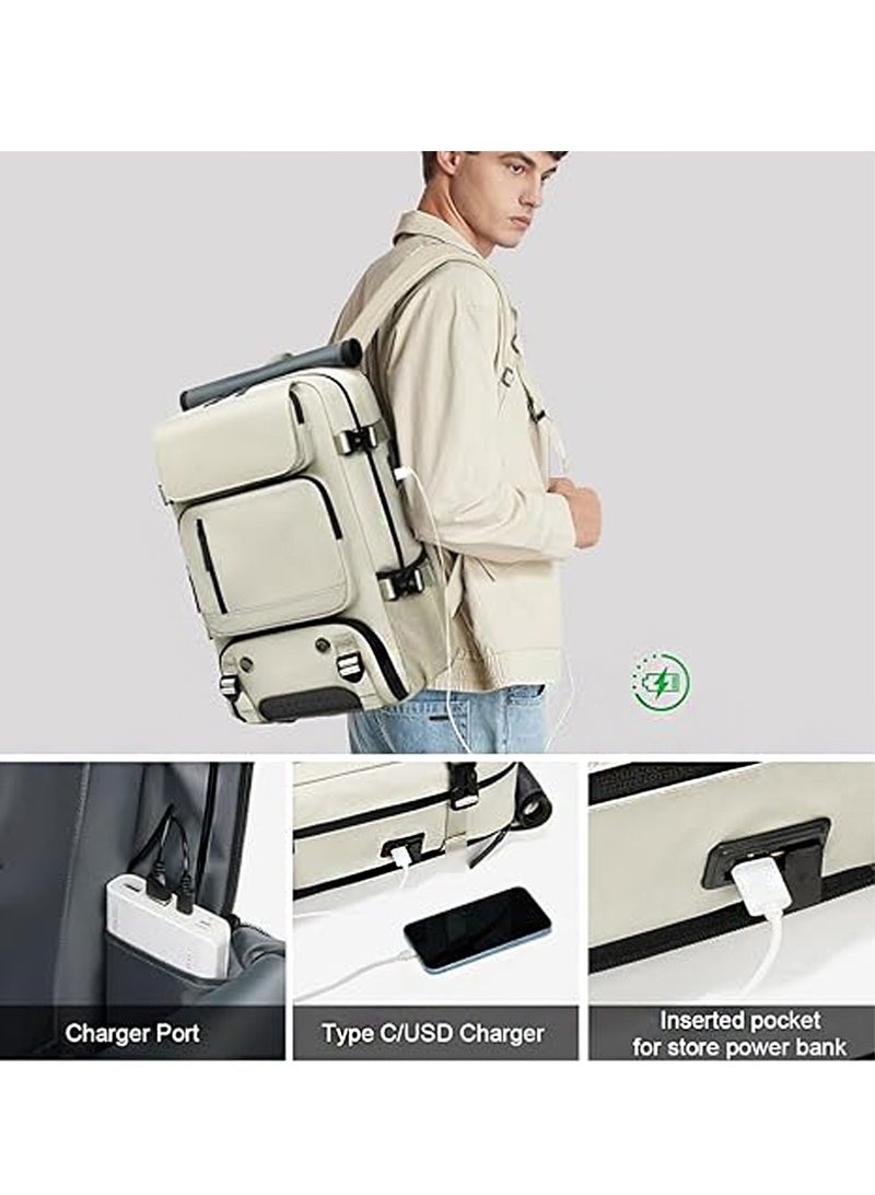 Leon Home Business Travel Shoulder Bag, Large Capacity Ultra-Lightweight Multi-Functional Luggage Bag, Expandable Waterproof Laptop Backpack, Handbag Crossbody Bag with USB Charging Port, Can Hold a 16-inch Laptop, Suitable for Travel, Office Use, Business Trips, Laptops, and Outdoor Camping. Beige  - Image 4