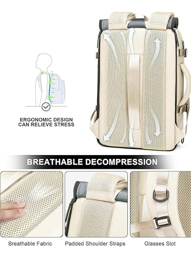 Leon Home Business Travel Shoulder Bag, Large Capacity Ultra-Lightweight Multi-Functional Luggage Bag, Expandable Waterproof Laptop Backpack, Handbag Crossbody Bag with USB Charging Port, Can Hold a 16-inch Laptop, Suitable for Travel, Office Use, Business Trips, Laptops, and Outdoor Camping. Beige  - Image 5