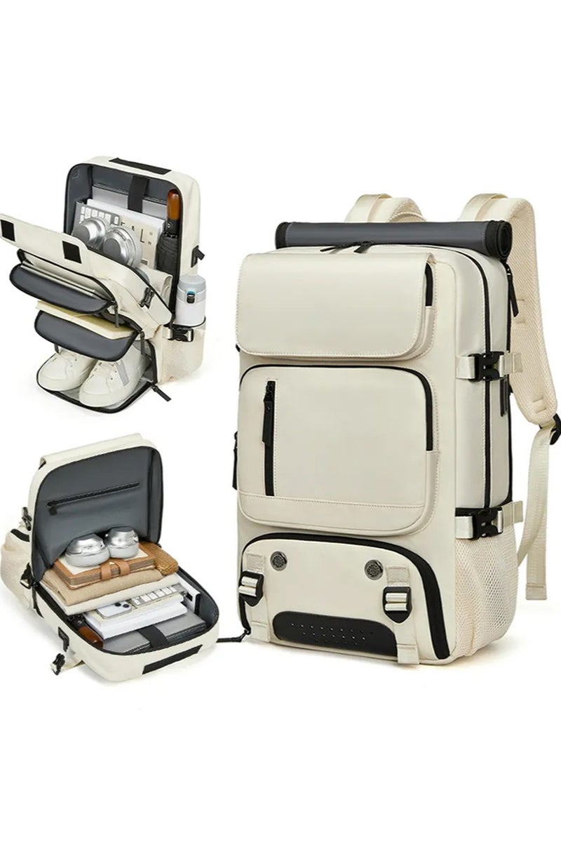 Leon Home Business Travel Shoulder Bag, Large Capacity Ultra-Lightweight Multi-Functional Luggage Bag, Expandable Waterproof Laptop Backpack, Handbag Crossbody Bag with USB Charging Port, Can Hold a 16-inch Laptop, Suitable for Travel, Office Use, Business Trips, Laptops, and Outdoor Camping. Beige  - Image 1