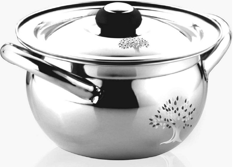 RBGIIT kitchenware Stainless Steel Handi Set Mirror Finish Apple BiryaniSevingCookingBowl Handi with Lid and Steel Knob 15 L Silver 18 cm - Image 2