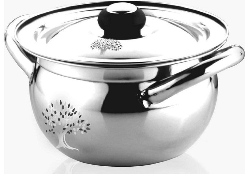 RBGIIT kitchenware Stainless Steel Handi Set Mirror Finish Apple BiryaniSevingCookingBowl Handi with Lid and Steel Knob 15 L Silver 18 cm - Image 1
