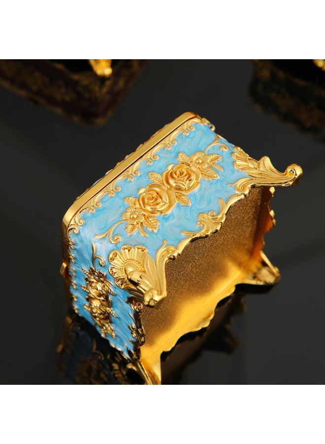 7*7*5cm | Vintage Sky Blue Enamel Metal Jewelry Box | Intricate Floral Embossed Pattern, Velvet Lining Interior, Secure Locking Clasp | Organized Storage & Display for Necklaces, Rings, Earrings | Luxury Gift for Women - Image 2
