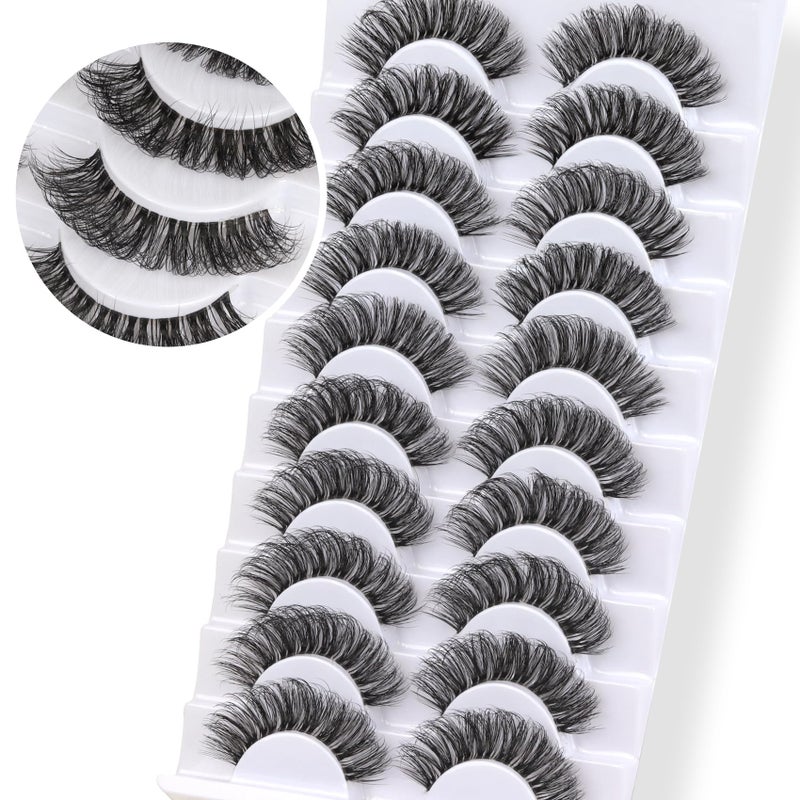 Veleasha Russian Strip Lashes with Clear Band Looks Like Eyelash Extensions D Curl Lash Strips 10 Pairs Pack DT04